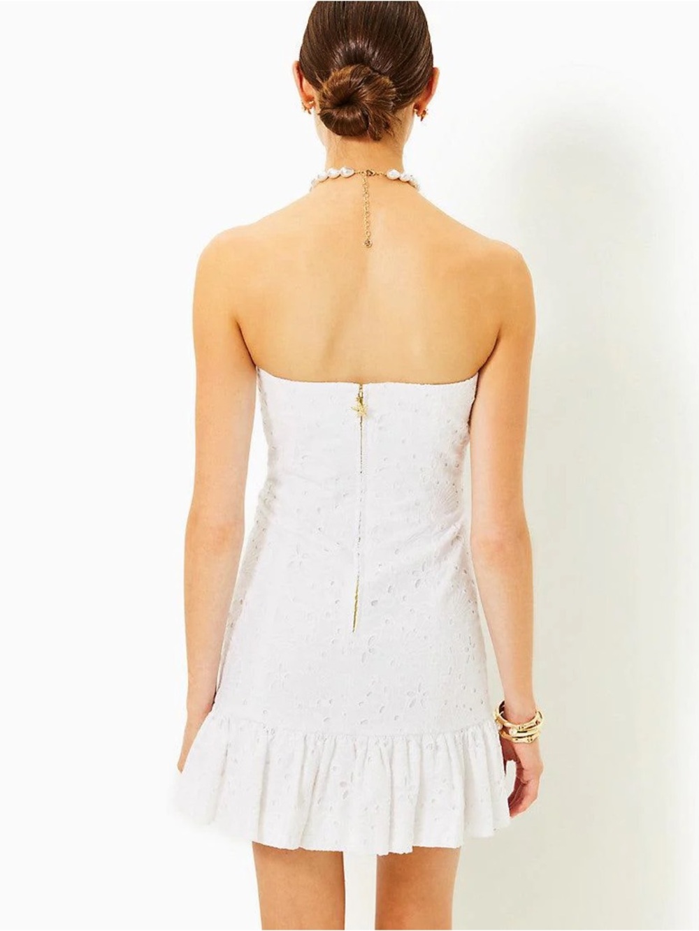 Lilly Pulitzer White Strapless Eyelet Ruffle-Hem Dress - Picture 2 of 6